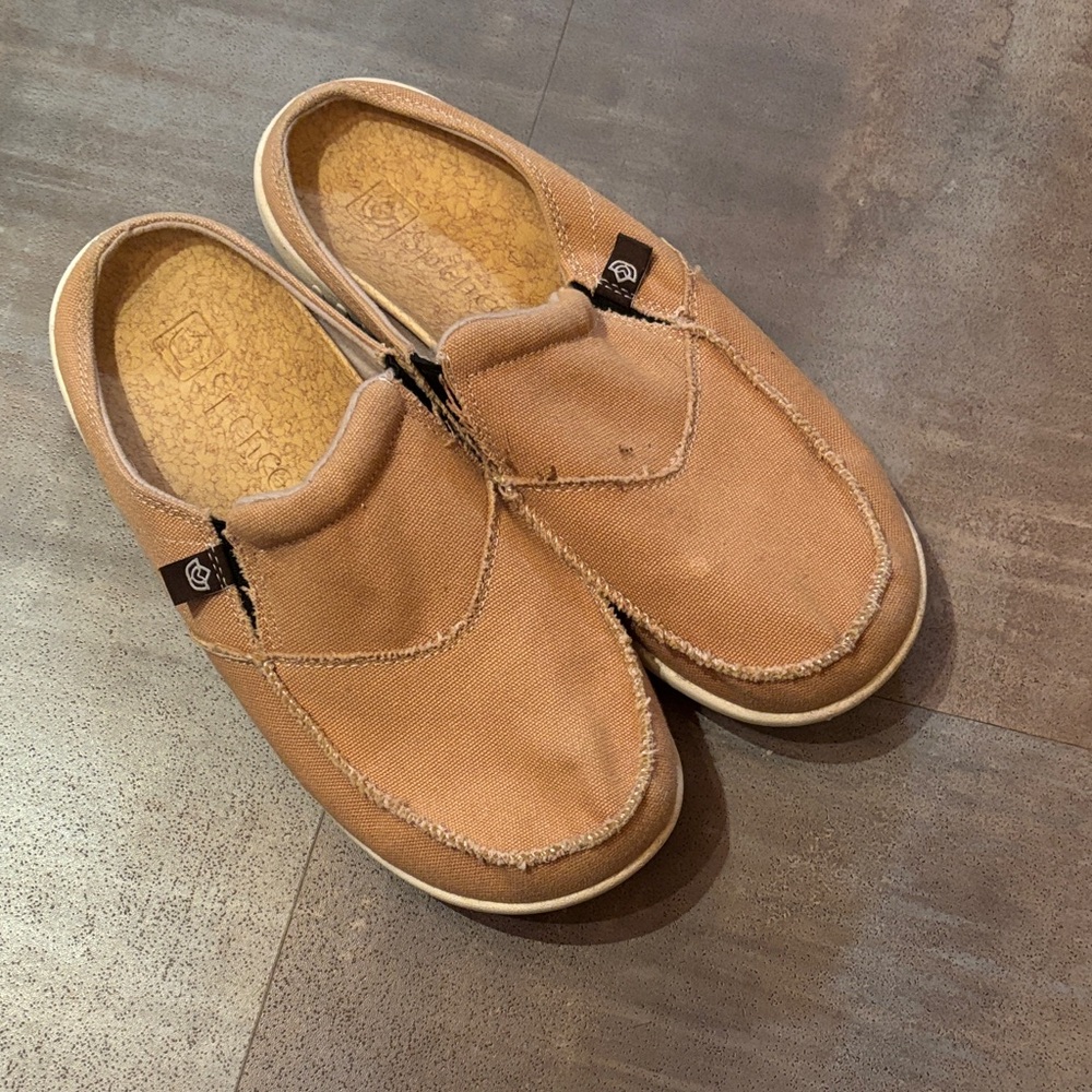 Spenco Casual Tan Canvas Slip-On Sneakers size 10 wide